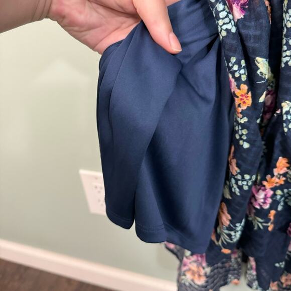 LC Lauren Conrad Floral Waffle Wrap Tie Ruffle Maxi Dress Navy Blue 4X Plus NWT - Picture 10 of 12